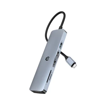 Концентратор USB C, Док-станция USB C, Ключ USB C 6 в 1, Двойной монитор с 4K-HDMI, Портами USB 3.0 / 2.0, Устройство чтения карт SD / TF, Совместимый