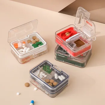 Коробка для лекарств с резаком, портативная маленькая квадратная герметичная коробка для раздачи лекарств