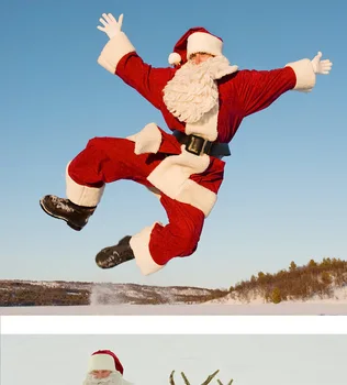 костюм Санта-Клауса мужская шляпа ремень борода подарочный пакет косплей милый забавный материал из полиэстера новый стиль Белый и красный
