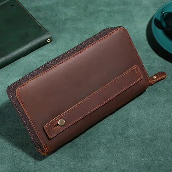 Кошелек для мужчин, кожаный бумажник, Длинный раздел, RFID-противоугонная карта, сумка для считывания, Кожаный кошелек для монет верхнего слоя, высококачественный клатч