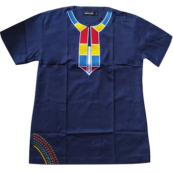 Красочные мужские рубашки с вышивкой в африканском стиле, Модная Свободная повседневная блузка с круглым воротом, хлопковые топы, футболка с коротким рукавом, Лето 2022 г.
