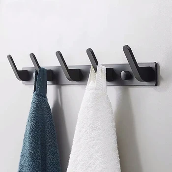 Креативная настенная вешалка для одежды в ванной, Алюминиевый крючок для халата, Вешалка для полотенец, Черные настенные крючки, Аксессуары для ванной комнаты