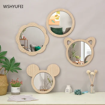Креативное настенное зеркало в деревянной раме с мультяшным рисунком, Домашний декор, Вход в спальню, Кухонные принадлежности, Подарок на день рождения