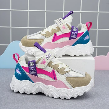 Кроссовки для девочек, модные противоскользящие кроссовки для бега, дизайнерские теннисные туфли для бега от 4 до 15 лет, Бесплатная доставка для девочек