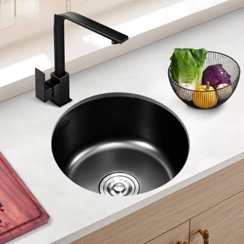 Круглая кухонная раковина с одной чашей, черно-гэриевая раковина со сливом, аксессуары для украшения дома, аксессуары для кухни