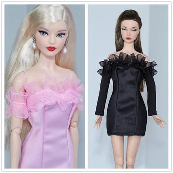 Кружевное круглое платье / Уникальное дизайнерское черно-розовое платье с длинным рукавом / 30 см кукольная одежда Для 1/6 Xinyi FR ST Куклы Барби
