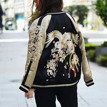 Куртка-бомбер с вышивкой дракона и Феникса, мужская и женская атласная куртка Йокосука, уличная одежда, осенняя бейсбольная брендовая одежда, Весна, Япония
