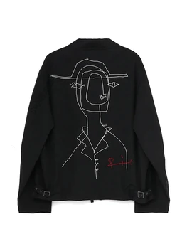 Куртки Yohji Yamamoto для мужчин, Одежда, пальто с абстрактной портретной вышивкой, новинка в верхней одежде 2023, куртка для мужчин, одежда