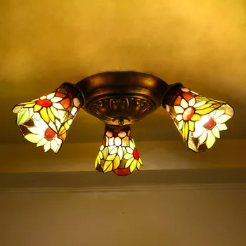 Кухня Tiffany Многоцветная Потолочная люстра освещение Столовая Спальня Кованое железо Винтажное витражное освещение поверхности
