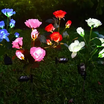 Лампа в виде цветка розы, реалистично выглядящая водонепроницаемая, яркого цвета, 5 головок декоративного АБС-пластика, пейзажная лампа в виде цветка розы на солнечной энергии