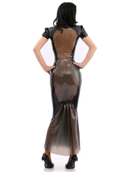 Латексное Резиновое Женское Модное Прозрачное Черное Платье С длинным рукавом, Размер костюма B100 H104.4 W84