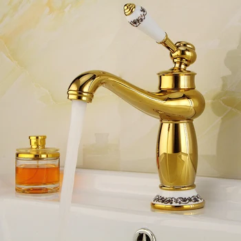 Латунный Золотой Смеситель для ванной MADICA, Сидящий Сине-белый Фарфоровый кран с ручным рисунком, Приподнятый Кухонный кран Для горячей и холодной воды