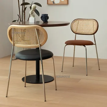 Легкий Роскошный Обеденный стул из массива дерева Nordic Family С простой спинкой из ротанга, Современный Мягкий стул для отдыха с сумкой