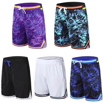 Летние мужские баскетбольные шорты с вышивкой, с карманом на молнии, дышащие Свободные Удобные спортивные брюки для активного отдыха