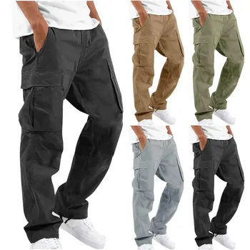 летние новые мужские брюки-карго из котона со свободным шнурком и несколькими карманами, повседневные брюки, комбинезон, мужские брюки прямого кроя