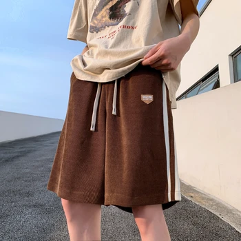 Летние шорты American High Street New Y2k, универсальная мужская уличная одежда с принтом в полоску по бокам, Свободные прямые джоггеры для бега трусцой, короткие брюки