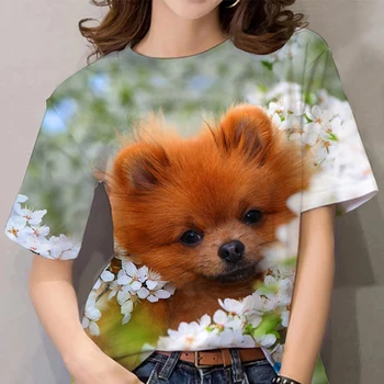 Летняя женская футболка для дам с 3D принтом собаки, графическая футболка, модные повседневные уличные футболки с коротким рукавом, женская одежда Y2k