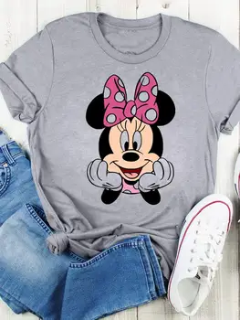 Летняя футболка Disney с Микки Маусом, модная одежда с принтом 90-х, милые женские футболки с короткими рукавами из мультфильмов, графические футболки