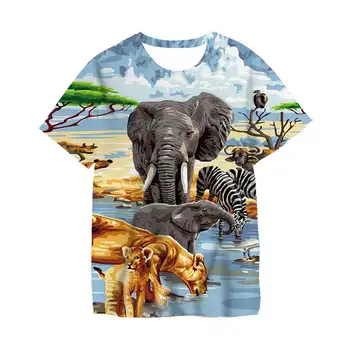 Летняя футболка с 3D принтом Harajuku для маленьких мальчиков, футболки с рисунком животных из мультфильмов, футболки с принтом Тигра и Льва, топы, уличная одежда