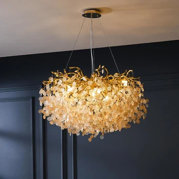 Люстры для гостиной 2023, современная золотая круглая подвесная лампа для спальни, ветка дерева, люстра, прямоугольник, кухонный островной светильник