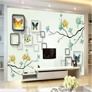 масштабные фрески wellyu на заказ, 3D трехмерная рамка, ручная роспись, бабочка, фон для телевизора, нетканые обои