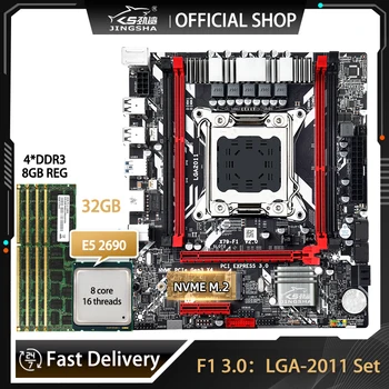 Материнская плата F1 LGA2011 X79 В комплекте с процессором E5 2690 И оперативной памятью DDR3 4X8 ГБ = 32 ГБ ECC REG Двухканальный USB3.0 SATA3.0 X79 Placa Mae