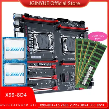 Материнская плата JGINYUE X99 Dual U LGA 2011-3 Set Kit с процессором Intel Xeon E5 2666 V3 * 2 И оперативной памятью DDR4 ECC (8G * 4) RAM placa mae X99-8D4