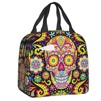 Мексиканский Сахарный череп, День мертвых, художественные изолированные сумки для ланча, женские Сменные термоохладители, ланч-боксы для еды, кемпинг, путешествия