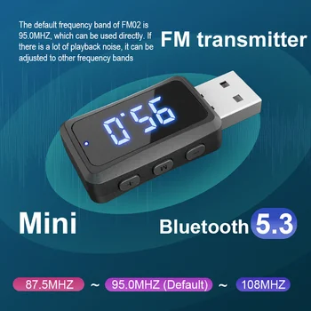 Мини Bluetooth 5.3 USB FM-передатчик-приемник со светодиодным дисплеем, автомобильный комплект громкой связи, автоматическое беспроводное аудио для fm-радио