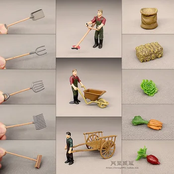 Миниатюрная модель Мини-фермерских инструментов, фермерская прополочная машина, тележка, Грабли, лопата, корма, игрушечные фигурки, Редис, овощи, детские фигурки