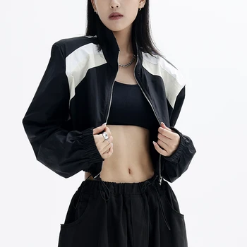 Мода 2023 Года, Модная Короткая Куртка Для девочек, Осенний Новый Повседневный Топ в Западном стиле Со Стоячим вырезом на Талии
