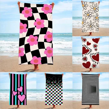 Модное пляжное полотенце из микрофибры в клетку с цветочным рисунком, банное полотенце, пляжное одеяло, шаль, полотенце для вытирания пота