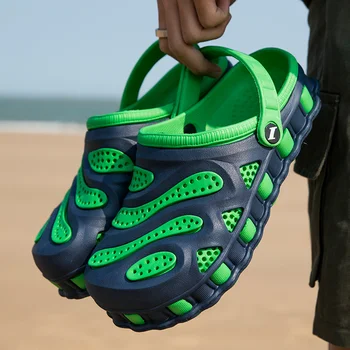 Модные Зеленые Летние Мужские сабо Размера Плюс 46, Пляжные мужские Сандалии, Легкие Резиновые Вьетнамки, Мужская садовая обувь sandalias hombre