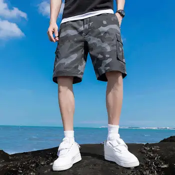 Модные летние шорты длиной до колена, дышащие спортивные шорты, мужские спортивные шорты с камуфляжным принтом