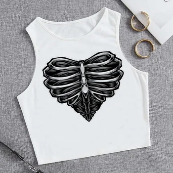 Модный Y2K Skeleton эстетичный винтажный кроп-топ cyber y2k, женская футболка fairycore cyber y2k Kawaii в готическом стиле