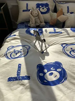 Модный комплект постельного белья с рисунком синего медведя из мультфильма 