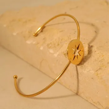 Модный позолоченный браслет с выдолбленной гексаграммой в виде звезды, женский браслет из титановой стали с открытым кольцом