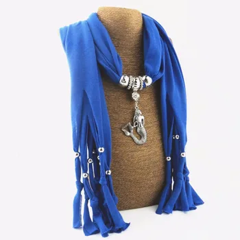 Модный шарф с подвеской из сплава русалки с кисточками из полиэстера, однотонное ювелирное ожерелье, женские украшения, необходимые шарфы 12 Стиль