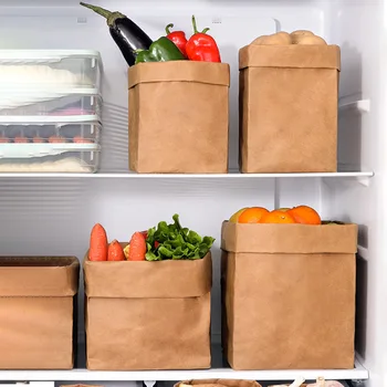 Моющаяся сумка для хранения из Крафт-бумаги Многоразового Использования Кухонный Холодильник Сумка для хранения продуктов Цветочный горшок для растений Игрушки для Мелочей Косметический Настольный Органайзер