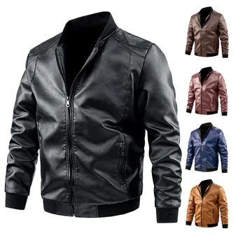 Мужская байкерская куртка из искусственной кожи, модное брендовое пальто из искусственной кожи на молнии, весна-осень, повседневная кожаная куртка в корейском стиле для мужчин