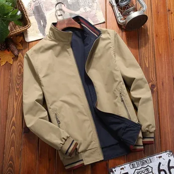 Мужская ветровка, двухсторонняя одежда, куртки, мужская бейсбольная куртка-бомбер со стоячим воротником, уличная одежда в стиле хип-хоп, пальто, сплошной цвет
