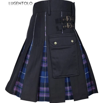Мужская винтажная шотландская юбка в клетку с принтом и высокой талией, повседневные женские уличные модные мужские шотландские юбки большого размера