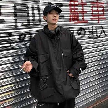Мужская женская куртка Techwear, Опрятная корейская свободная универсальная университетская куртка с несколькими карманами, весенние винтажные тактические пальто в стиле хип-хоп панк.