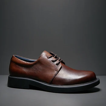 Мужская повседневная обувь, кожаная обувь на плоской подошве, модная рабочая одежда 2023, весна