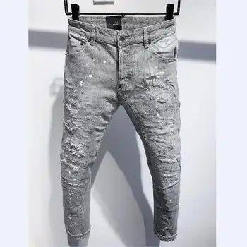 Мужские джинсы с дырочками, трендовые Повседневные прямые джинсовые брюки, Одежда в уличном стиле A229