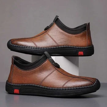 Мужские кроссовки, однотонная мужская повседневная обувь из искусственной кожи, мужская повседневная обувь без застежки, модный дизайн, прочная, удобная