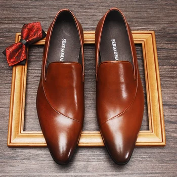 Мужские Лоферы с острым носком в итальянском стиле, Модельные туфли из натуральной телячьей кожи, мужские оригинальные Повседневные Деловые Свадебные Официальные Оксфордские туфли