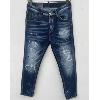 Мужские модные джинсы с дырочками, окрашенные аэрозольной краской, повседневные модные брюки из джинсовой ткани для мото и байкеров 091#