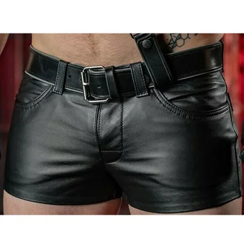 Мужские однотонные повседневные мужские брюки из искусственной кожи, летние мужские брюки в стиле панк, черные мужские