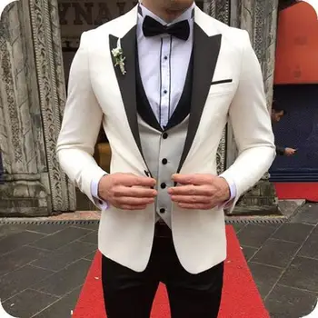 Мужской белый костюм, приталенный деловой пиджак, фрак, костюм из 3 предметов, мужской свадебный костюм для жениха, танцевальный костюм для ужина